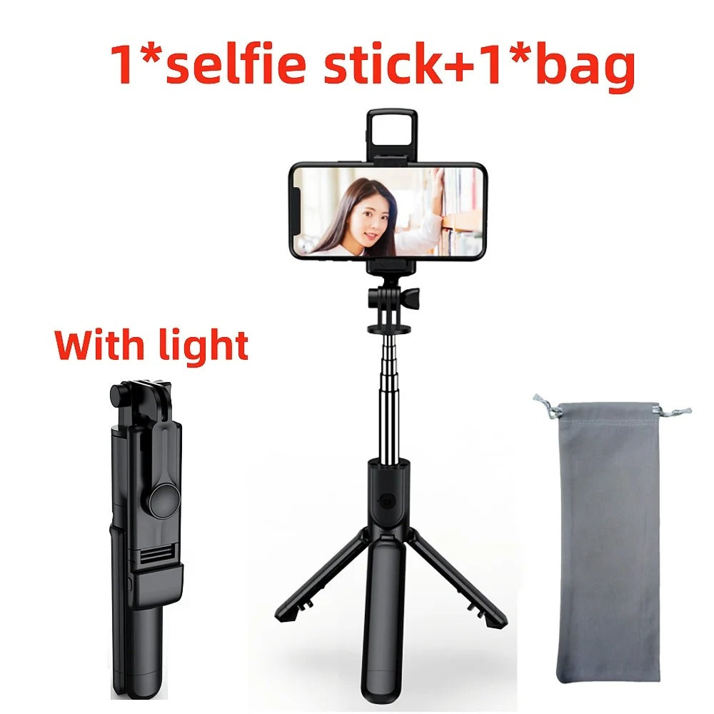 Muzax 3-in-1 Bluetooth Selfie Stick Tripod with Detachable Remote and Fill Light