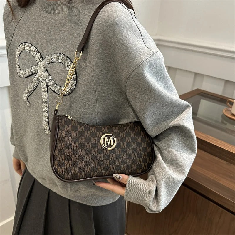 Muzax Gold Letter M Crossbody Handbag in Synthetic PU Leather