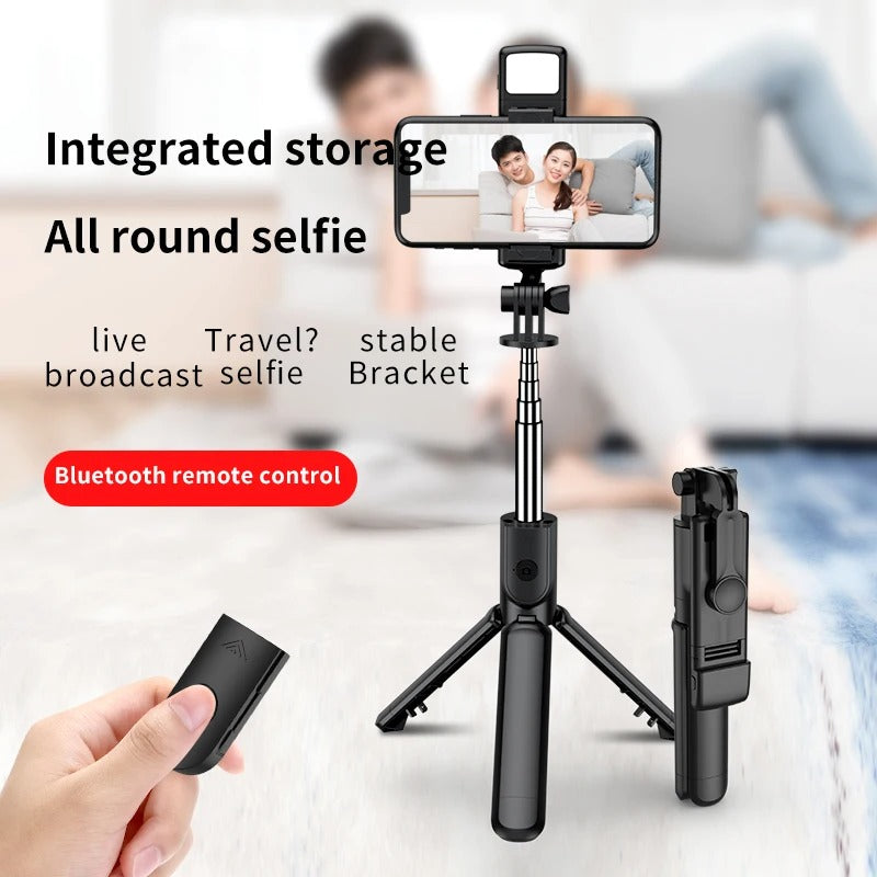 Muzax 3-in-1 Bluetooth Selfie Stick Tripod with Detachable Remote and Fill Light