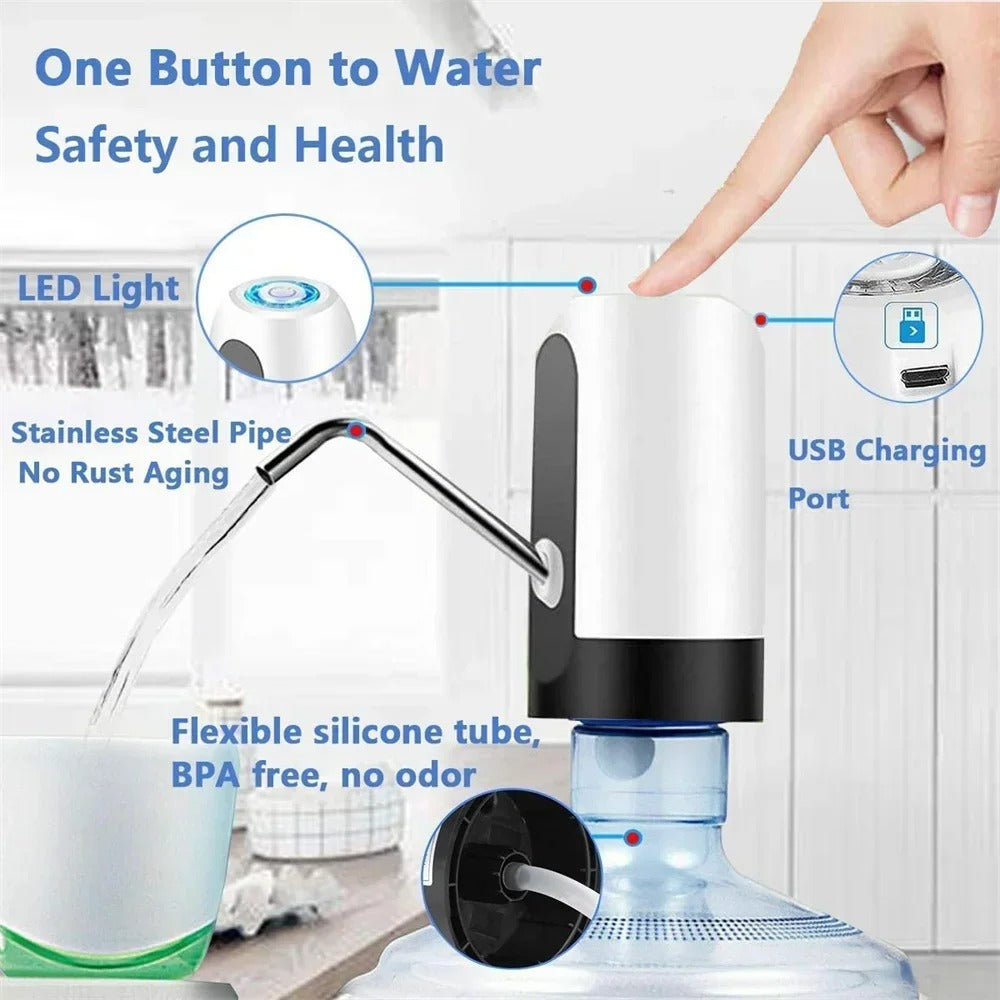 Muzax Electric Water Dispenser Pump - USB Rechargeable for 5 Gallon Universal Bottles