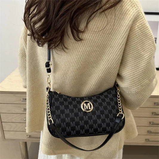 Muzax Gold Letter M Crossbody Handbag in Synthetic PU Leather