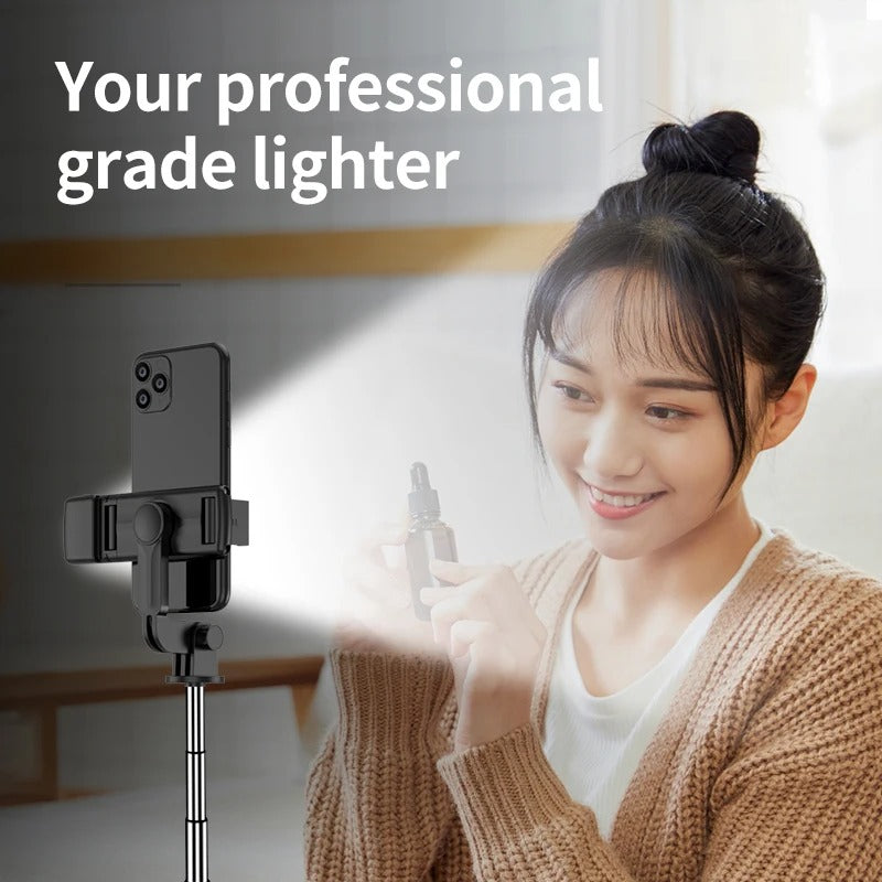 Muzax 3-in-1 Bluetooth Selfie Stick Tripod with Detachable Remote and Fill Light