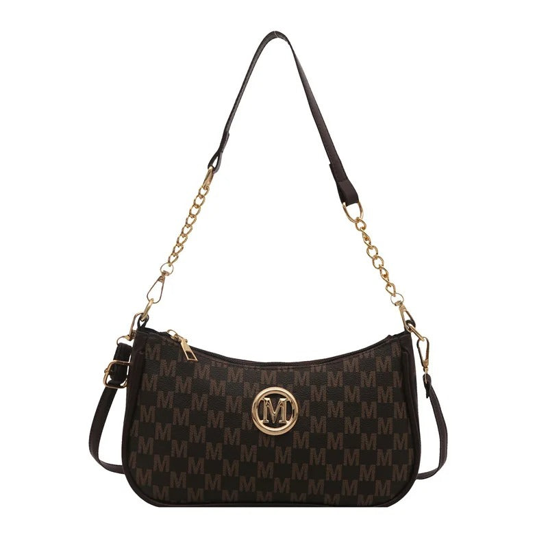 Muzax Gold Letter M Crossbody Handbag in Synthetic PU Leather