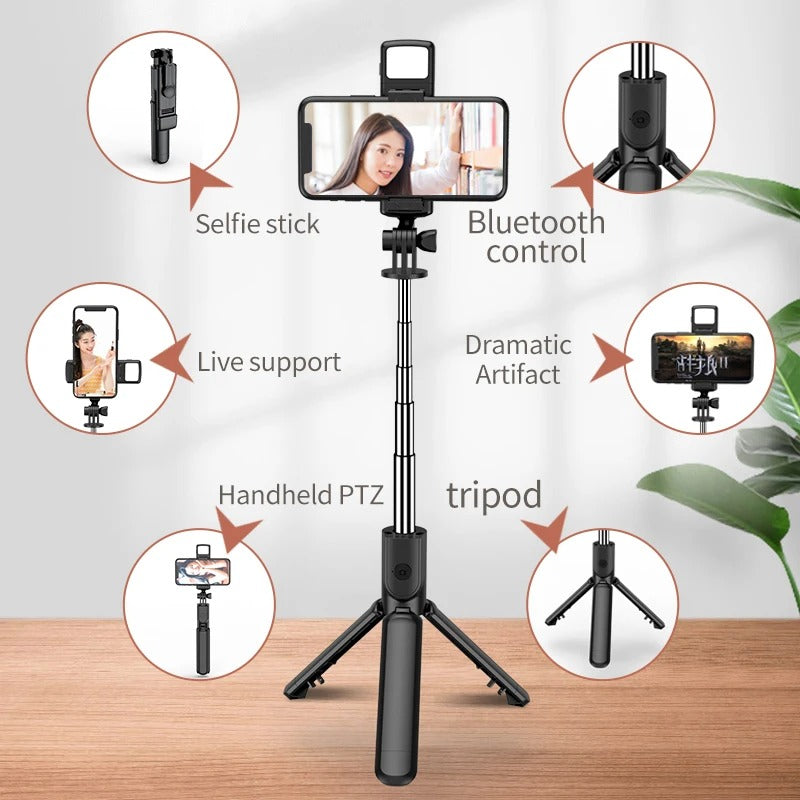 Muzax 3-in-1 Bluetooth Selfie Stick Tripod with Detachable Remote and Fill Light