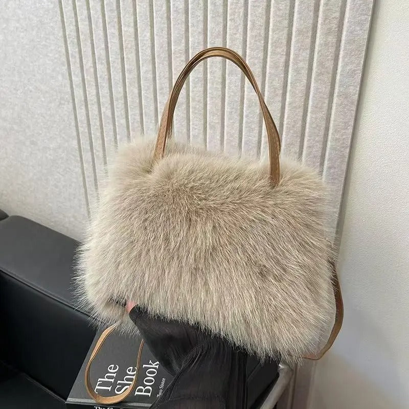 Muzax Faux Fur Tassel Bucket Bag – Soft Plush Crossbody with Shoulder Strap