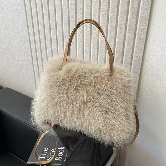 Muzax Faux Fur Tassel Bucket Bag – Soft Plush Crossbody with Shoulder Strap